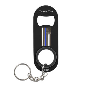 *~* White and Black Police Thin Blue Line Flag Keychain Bottle Opener