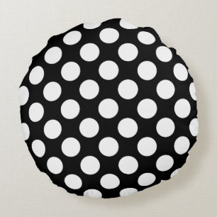 White And Black Polka Dot Pattern Round Pillow