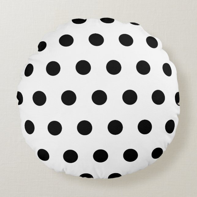 White and Black Polka Dot Round Pillow (Front)