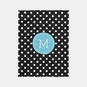 White And Black Polkadot Blue Accents Fleece Blanket