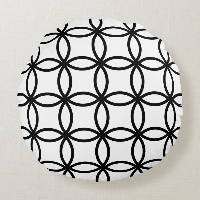 White and Black Rings Round Pillow (Front)