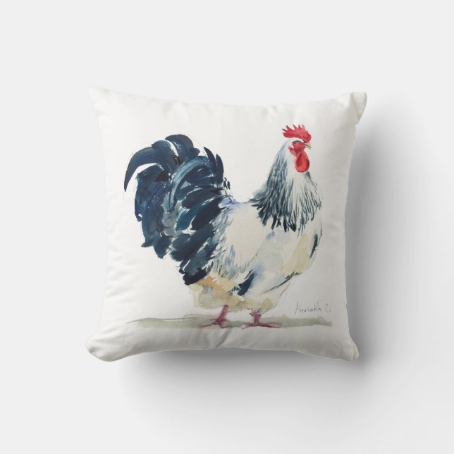White and black roosters throw pillow (Front)