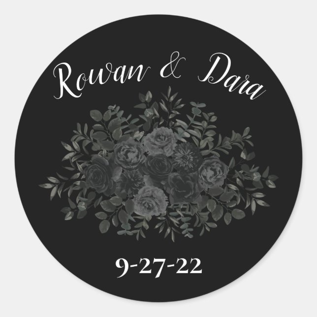 White and Black Rose Gothic Favour Sticker Labels (Front)