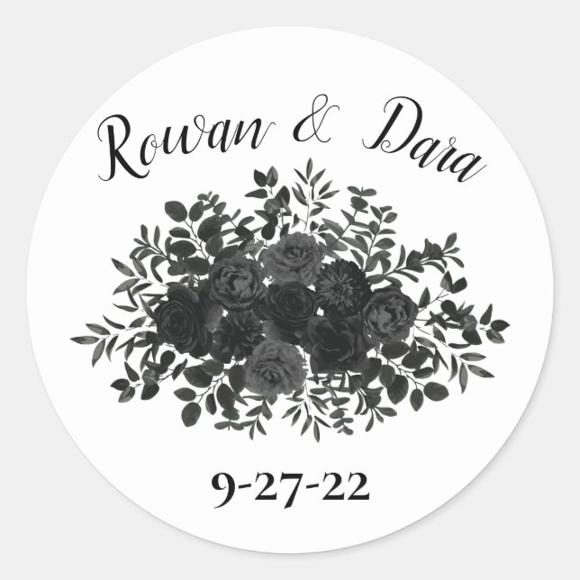 White and Black Rose Gothic Favour Sticker Labels (Front)