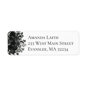 White and Black Rose Gothic Return Address Labels