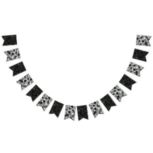 White and Black Rose Gothic Wedding Bunting Bunting Flags