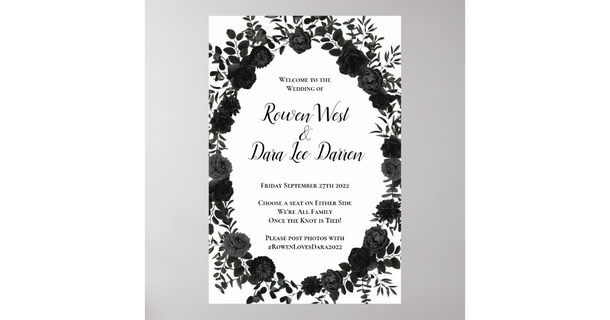 White and Black Rose Gothic Wedding Ceremony Sign Zazzle
