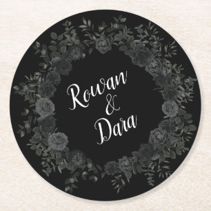 White and Black Rose Gothic Wedding Coasters