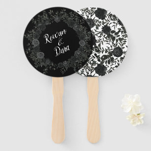 White and Black Rose Gothic Wedding Fans