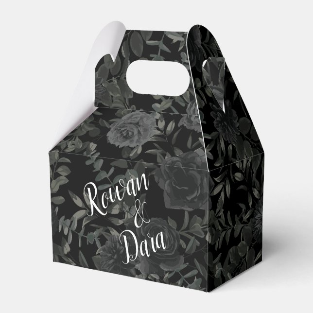 White and Black Rose Gothic Wedding Favour Box (Front Side)