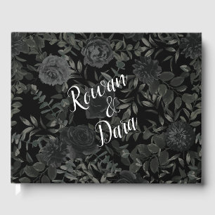 White and Black Rose Gothic Wedding Guest Book