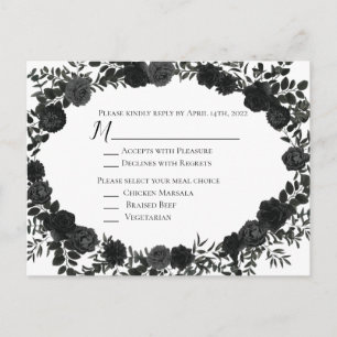 White and Black Rose Gothic Wedding Reply Card