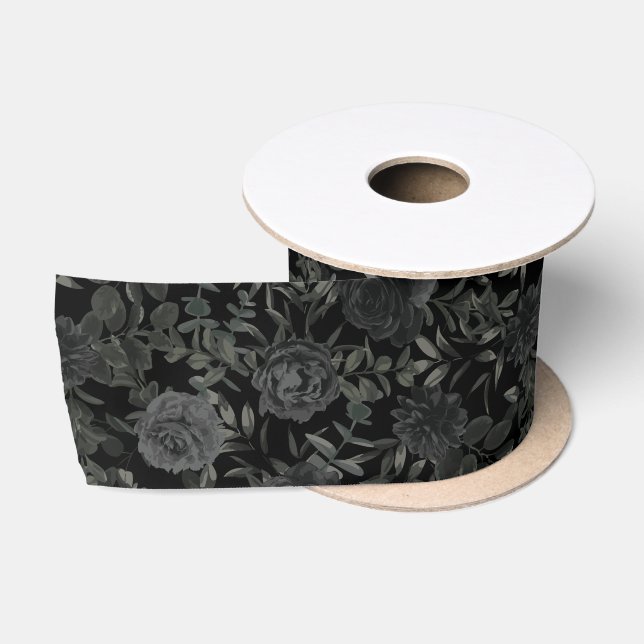 White and Black Rose Gothic Wedding Ribbon Satin Ribbon (Spool)