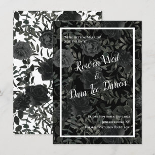 White and Black Rose Gothic Wedding Save the Date Invitation