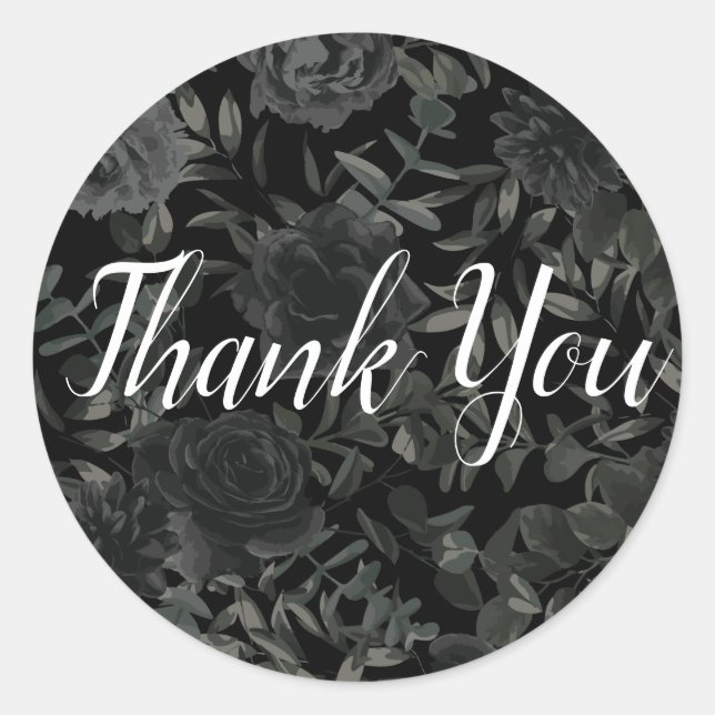 White and Black Rose Gothic Wedding Sticker Labels (Front)