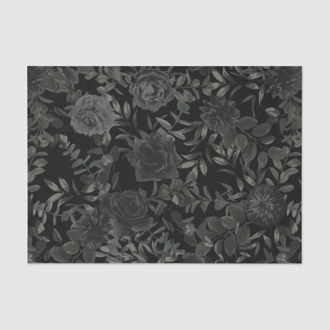 White and Black Rose Gothic Wedding Tissue Paper (Front)