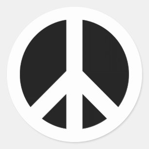 White and Black Round Peace Symbol Classic Round Sticker