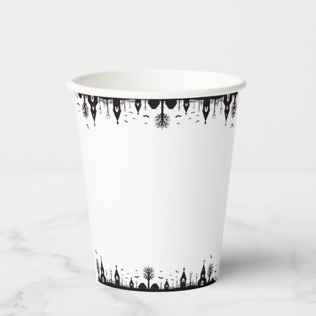 White and Black Simple Halloween  Paper Cups (Front)