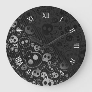 white and black skull heads large clock