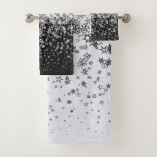White And Black Snowflakes  Bath Towel Set