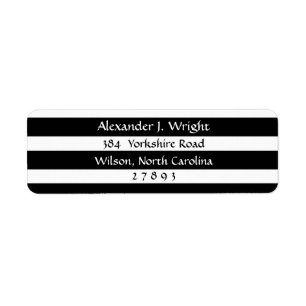 White and Black Solid Stripes Return Address Label