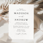 White and Black Speckled Modern Elegance Wedding Invitation<br><div class="desc">Minimalist,  modern wedding invitation featuring your wedding details in black lettering with calligraphy script accents. The white background features subtle black specks for a unique wedding invitation design. Designed to coordinate with our Modern Elegance wedding collection.</div>