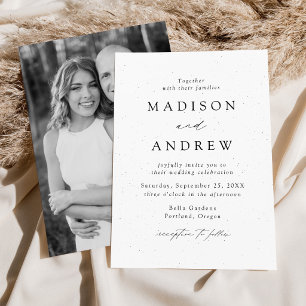 White and Black Speckled Modern Photo Wedding Invitation