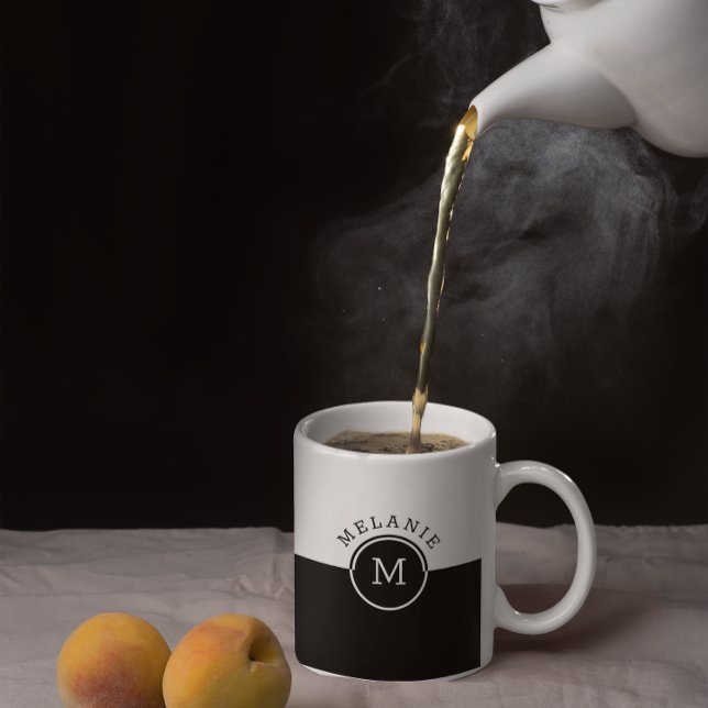 White and black split-screen monogram coffee mug (Creator Uploaded)