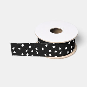 White and Black Stars Grosgrain Ribbon