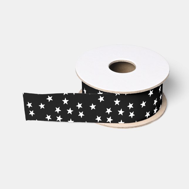 White and Black Stars Grosgrain Ribbon (Spool)