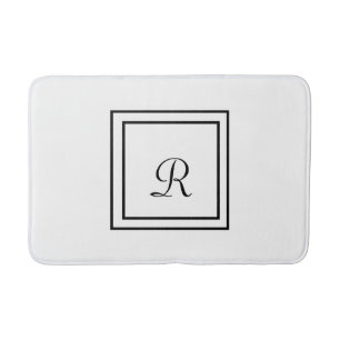 White and Black Stripes Monogram Bath Mat