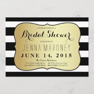 White and Black Stripes w/ Gold Foil Bridal Shower Invitation