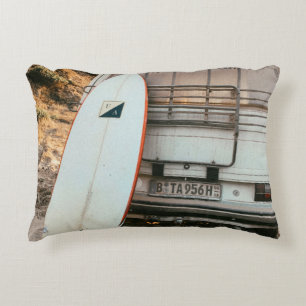 White and black surfboard accent pillow