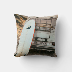 White and black surfboard throw pillow