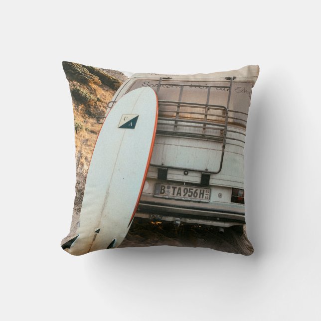 White and black surfboard throw pillow (Front)