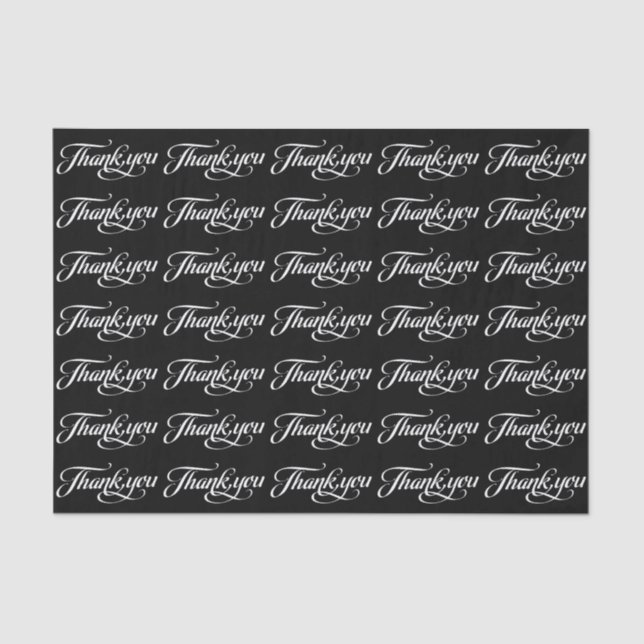White And Black Thank You Pattern Tissue Paper (Front)
