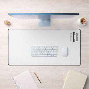 White and Black Three Letter Monogram Top Corner Desk Mat