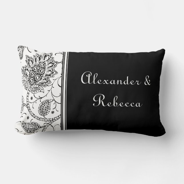 White and Black Toile Personalized Name Pillow (Front)