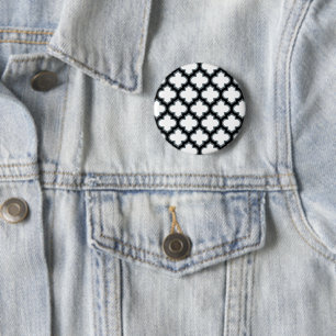White and Black Trellis, Lattice, Quatrefoil 2 Inch Round Button