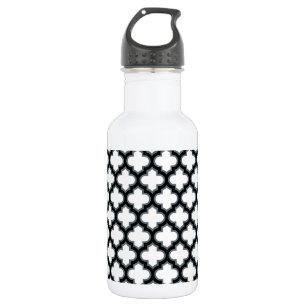 White and Black Trellis, Lattice, Quatrefoil 532 Ml Water Bottle