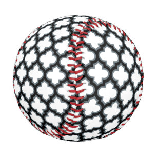 White and Black Trellis, Lattice, Quatrefoil Baseball