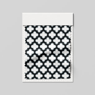 White and Black Trellis, Lattice, Quatrefoil Fabric