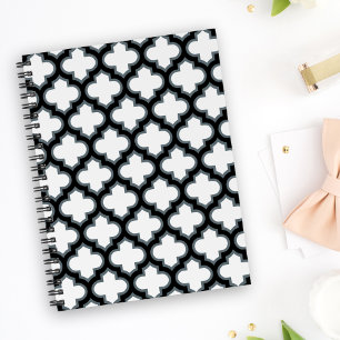 White and Black Trellis, Lattice, Quatrefoil Notebook