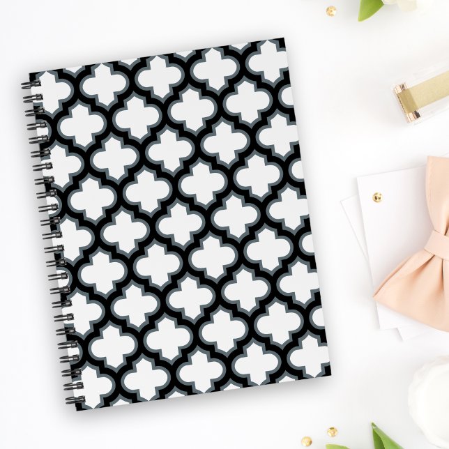 White and Black Trellis, Lattice, Quatrefoil Notebook (Creator Uploaded)