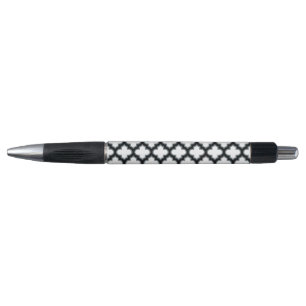White and Black Trellis, Lattice, Quatrefoil Pen