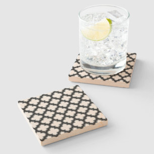 White and Black Trellis, Lattice, Quatrefoil Stone Coaster