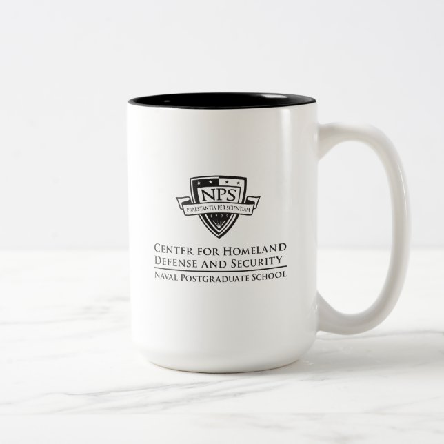 White and Black Two Tone 15oz Mug - Black Logo (Right)