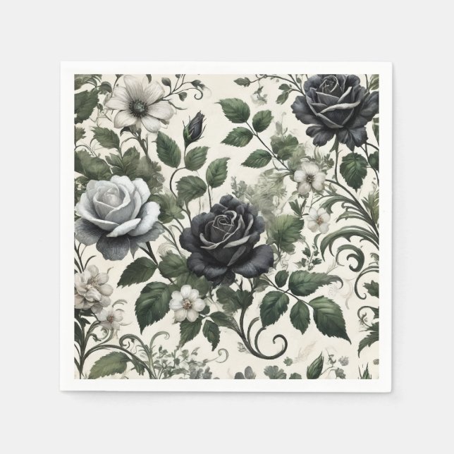 White and black vinage roses napkin (Front)