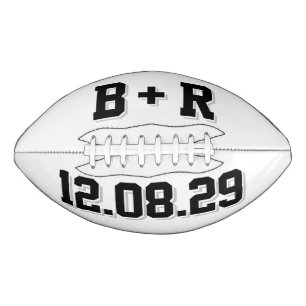 WHITE AND BLACK Wedding Initials and Date Football