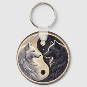 White and Black Wolves Representing Yin and Yang Keychain